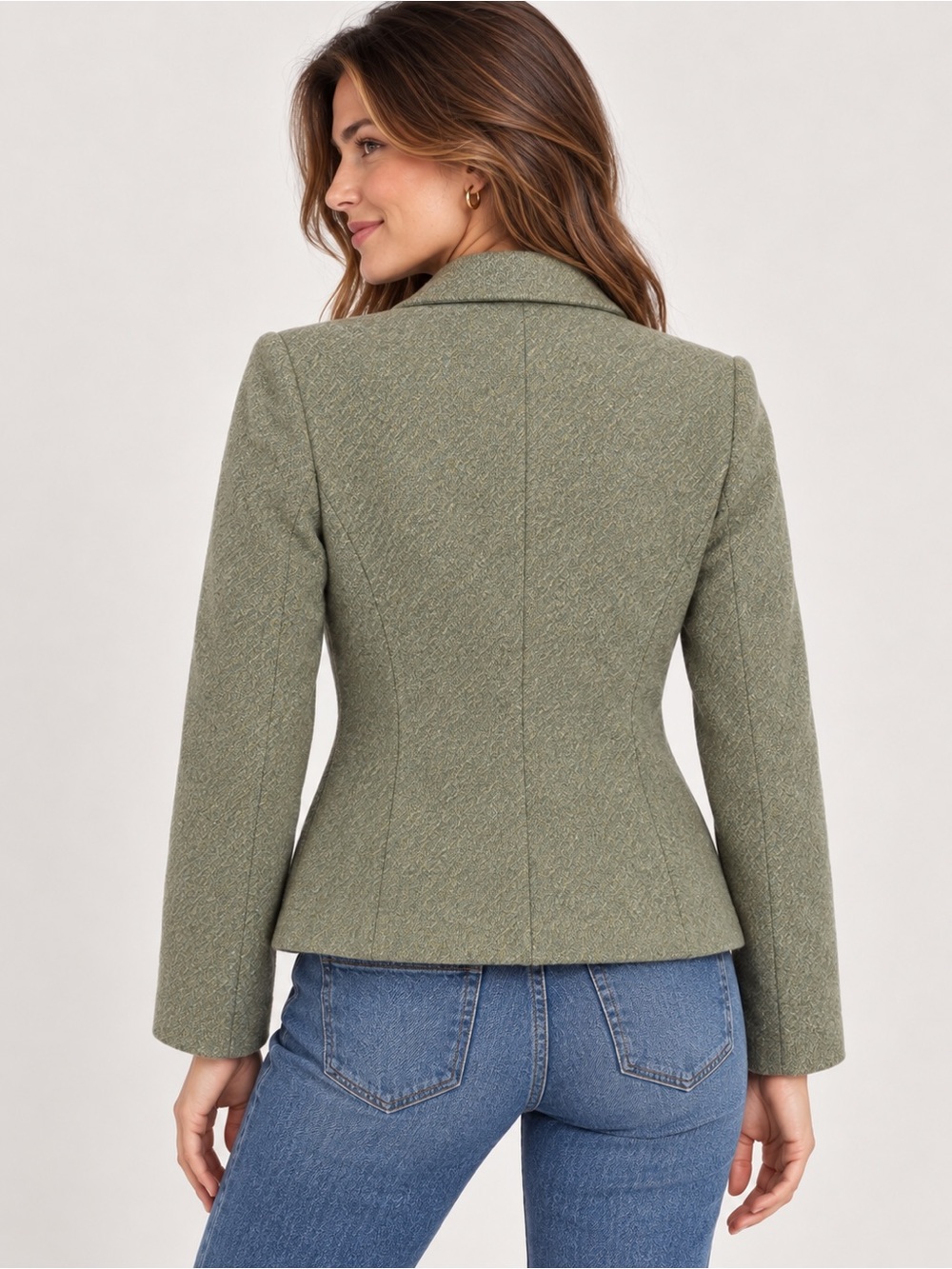 Lena Gabrielle Wool Blend Tweed Blazer Women’s 6 Sage Green Double Breasted